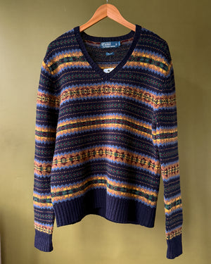 Ralph Lauren Navy Wool Fair Isle Sweater | L