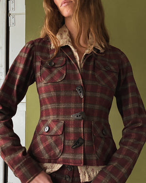 00s Plaid Wool Pant Suit | S