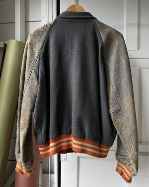 50s Distressed Varsity Coach Jacket } L