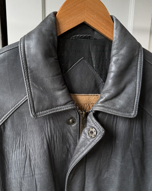 80s Gray Leather Bomber | S