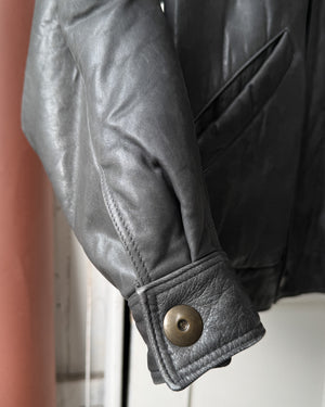 80s Gray Leather Bomber | S