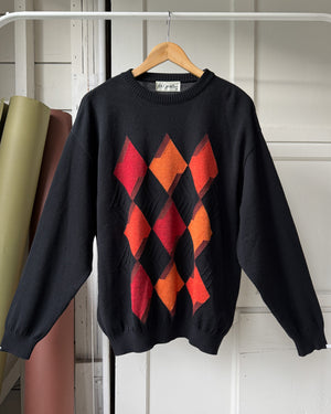 80s Geometric Wool Sweater | M-L