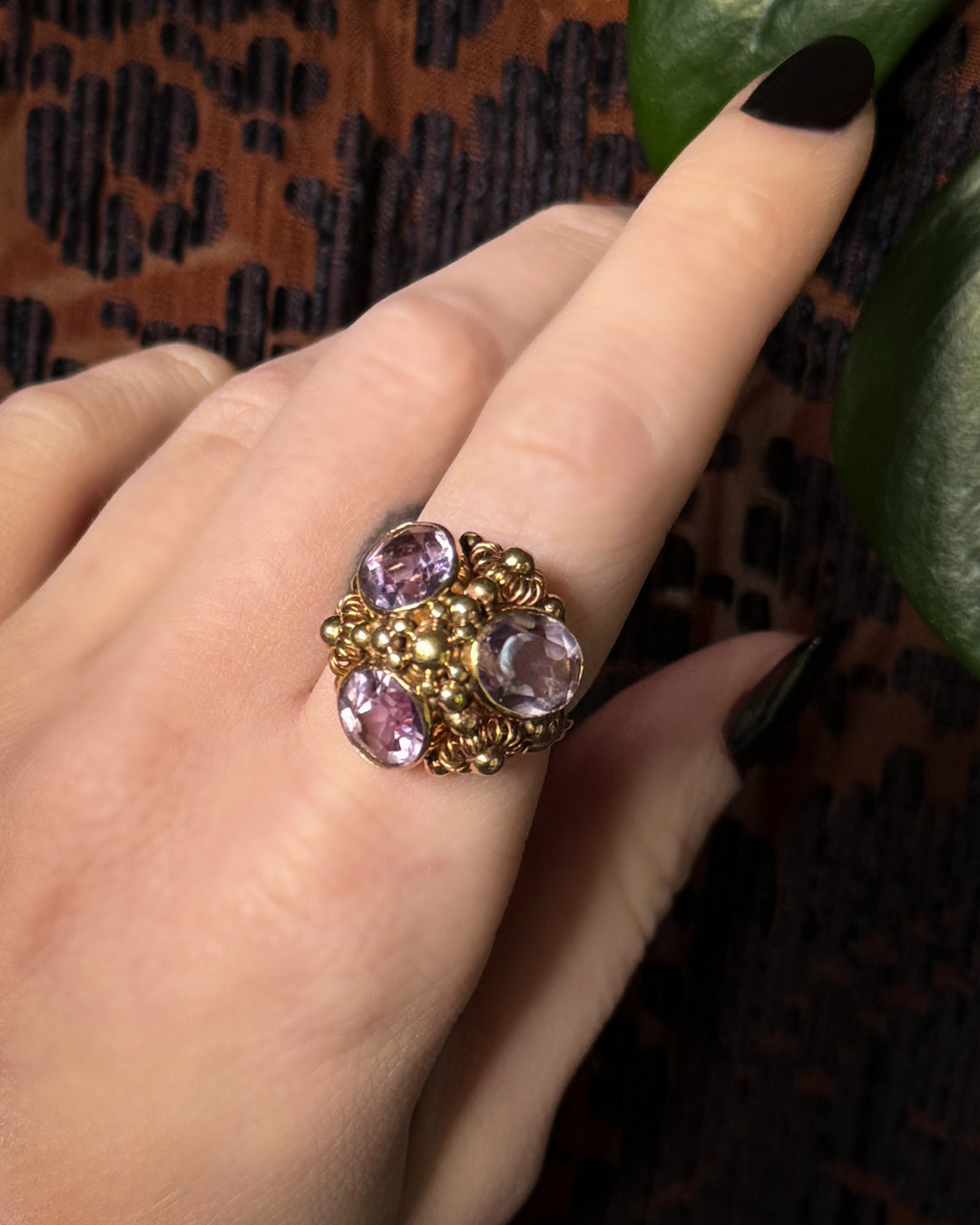 14K Gold & Amethyst Sputnik Ring