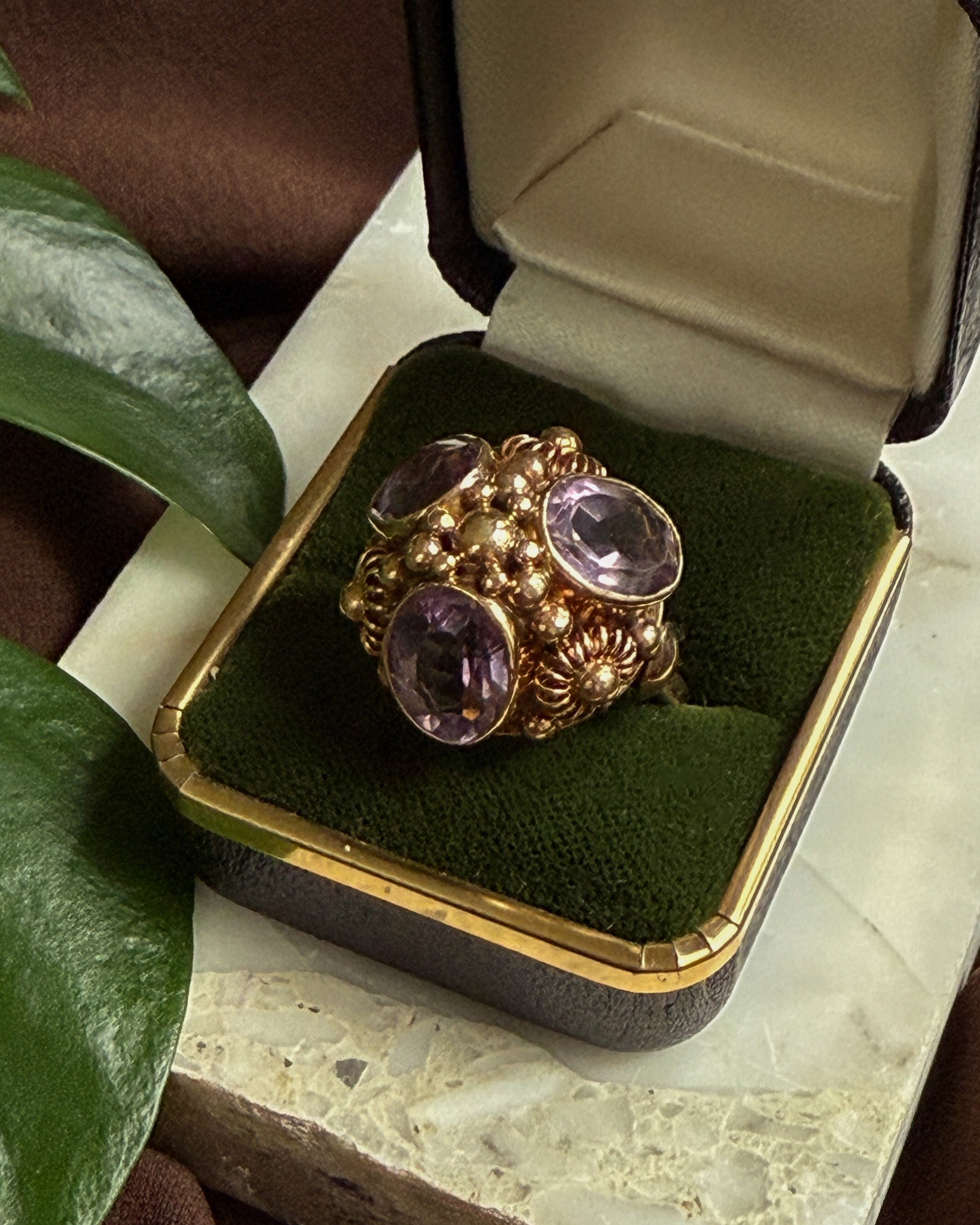 14K Gold & Amethyst Sputnik Ring