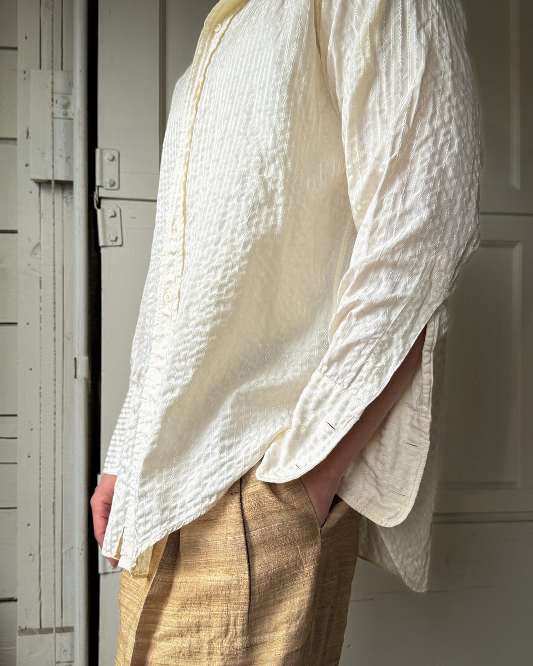 Antique Collarless Dress Shirt | L