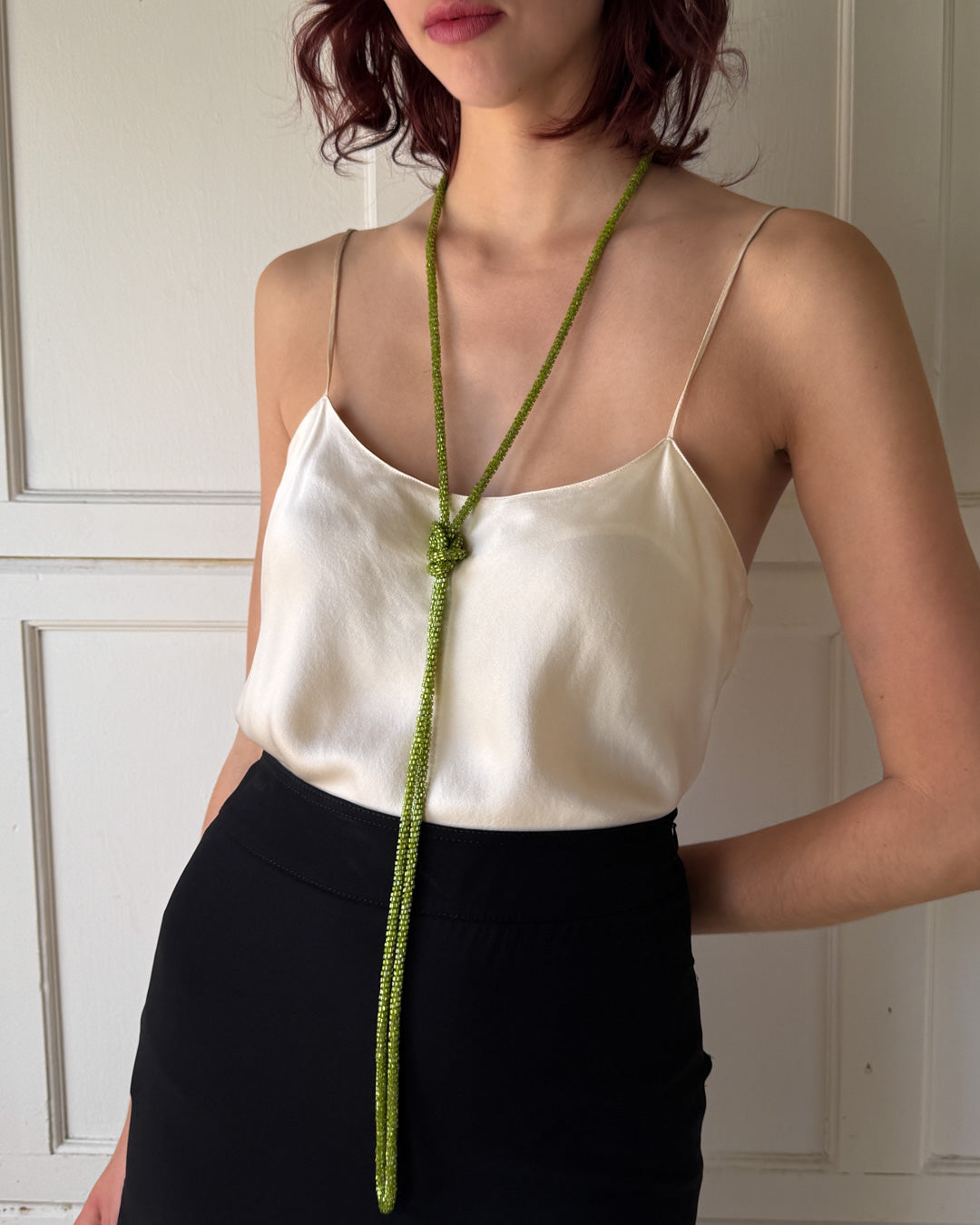 20s Green Beaded Lariat Necklace