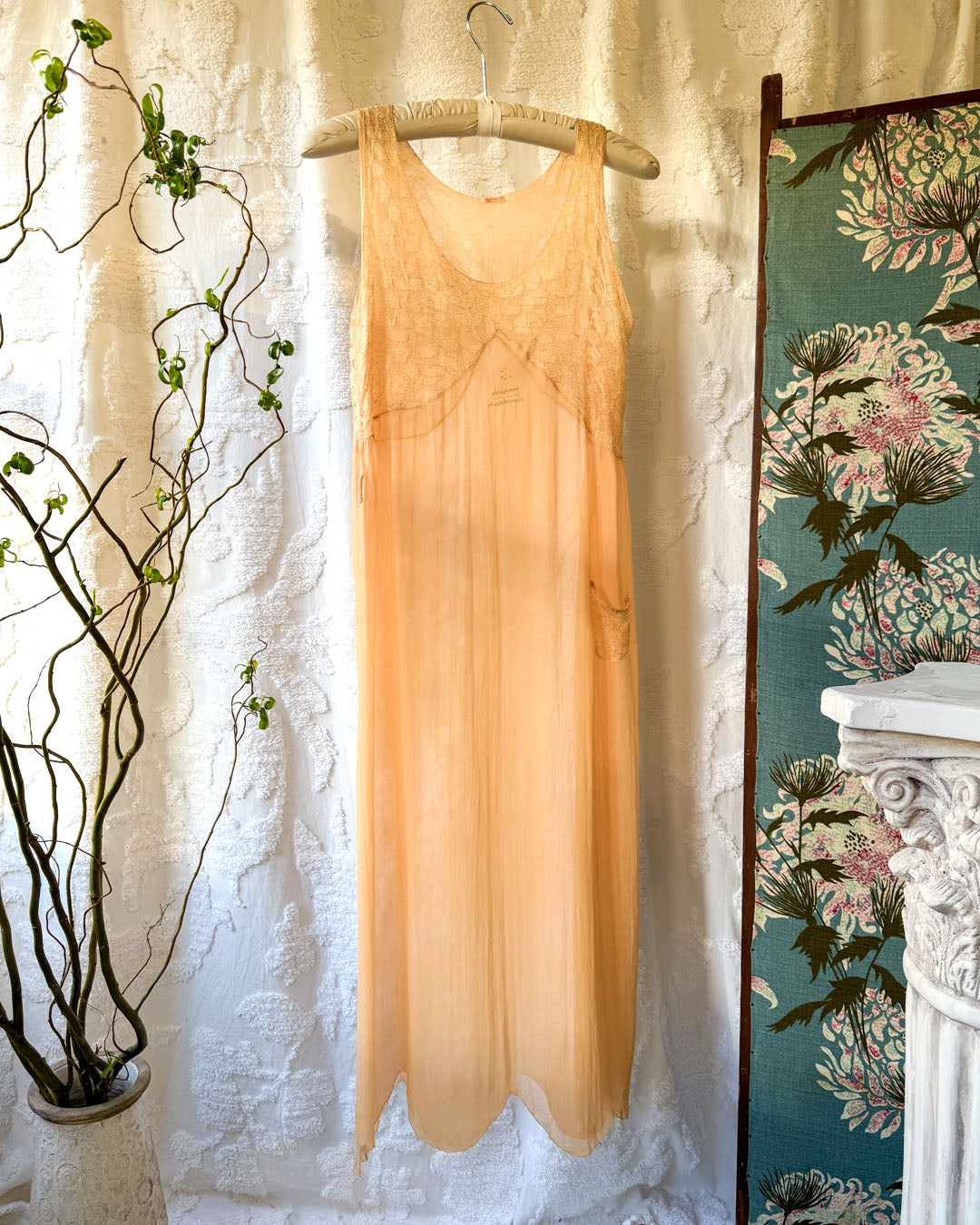 1920s Apricot Silk Dress | XS