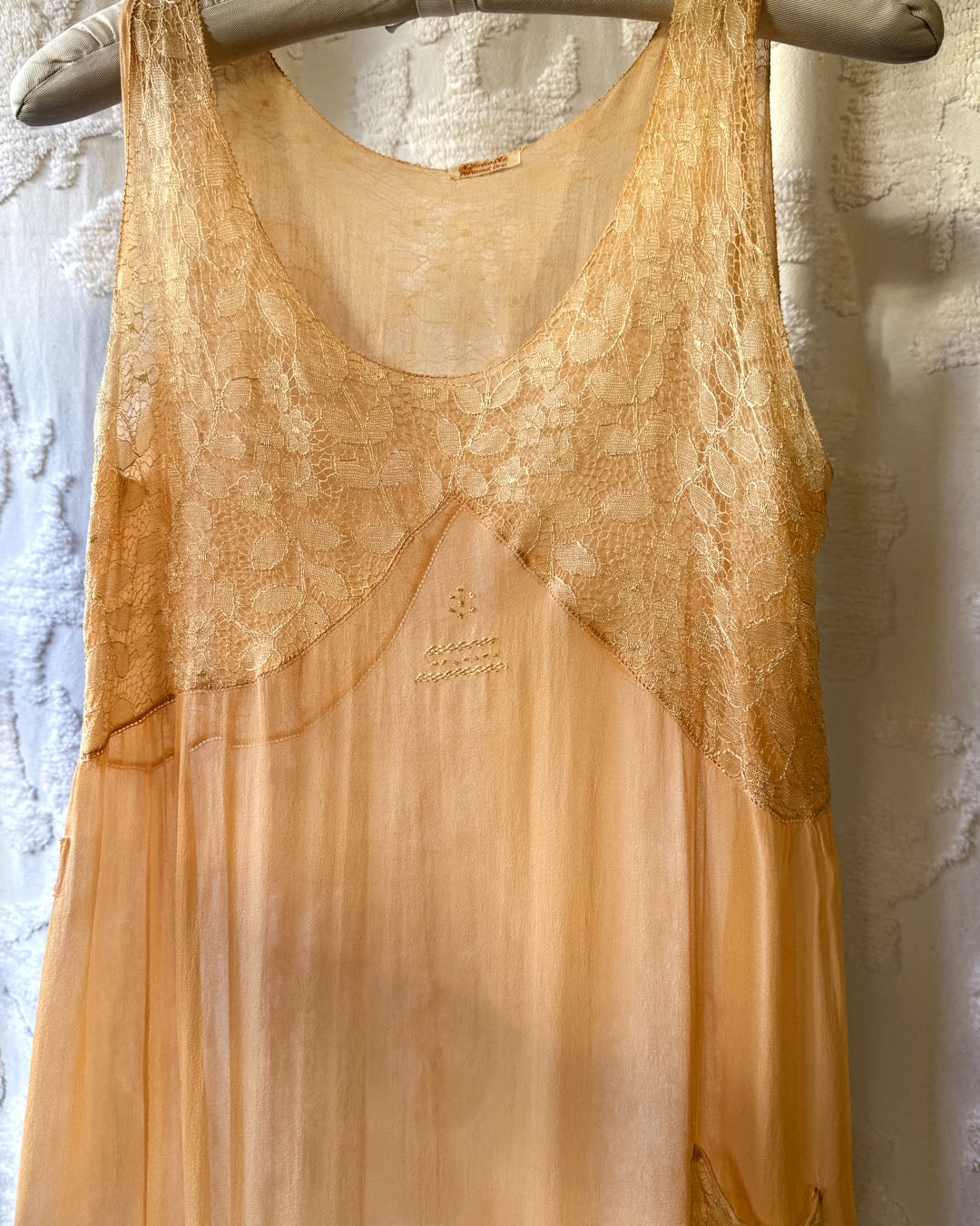 1920s Apricot Silk Dress | XS