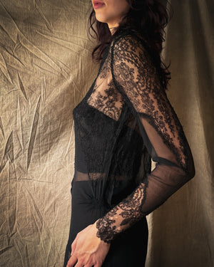 20s Black Lace Gown | M