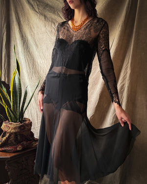 20s Black Lace Gown | M