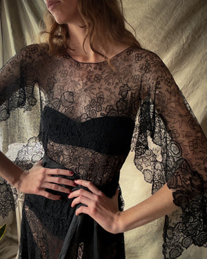 20s Sheer Lace Dress | S