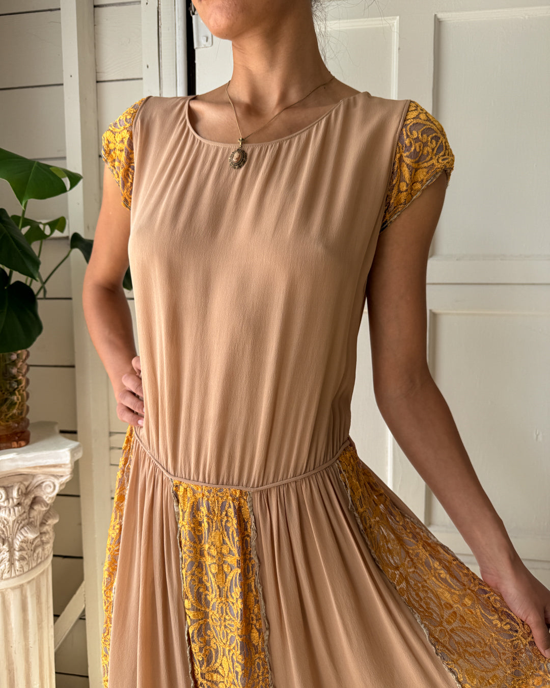 20s Brown Silk Dress | S