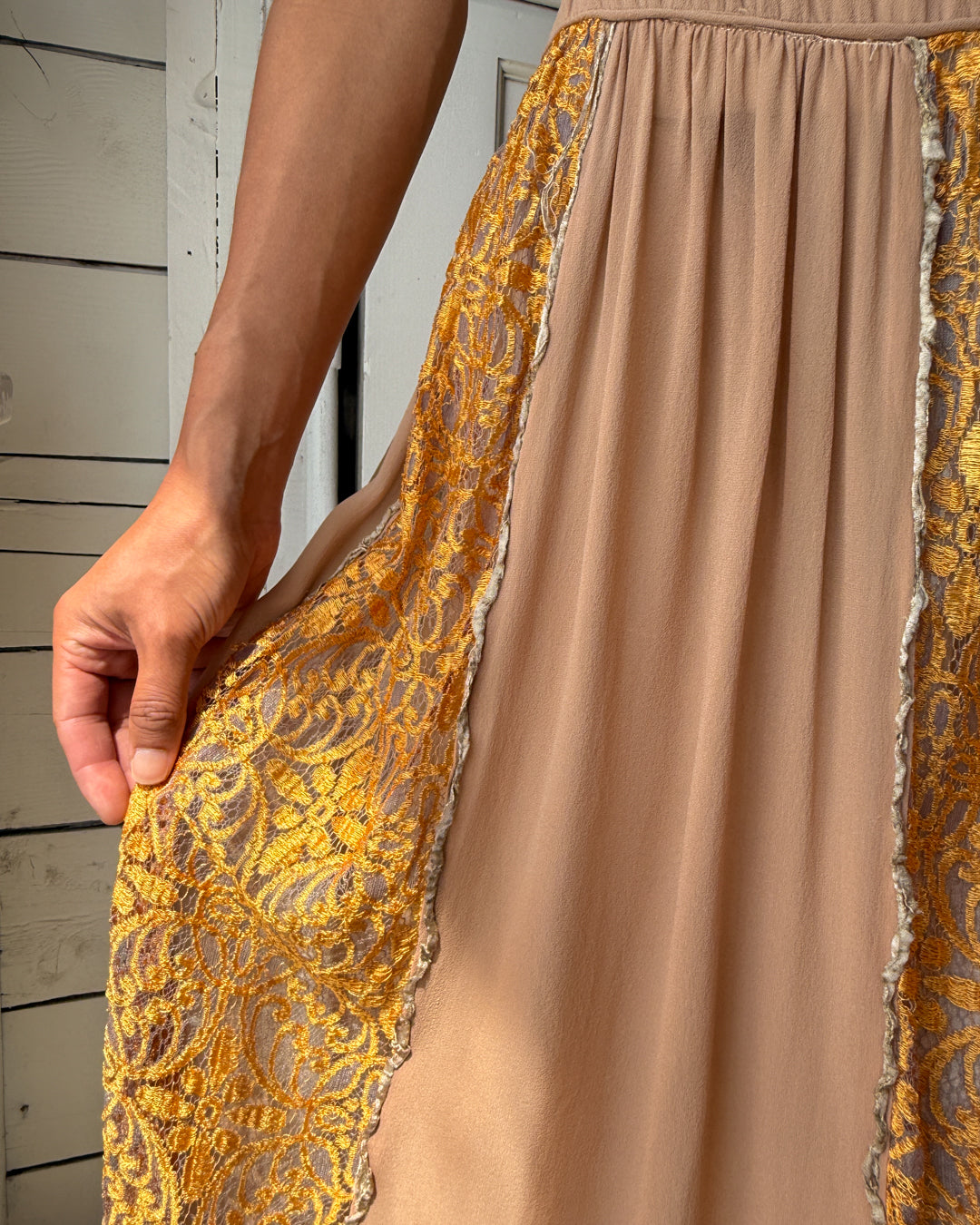 20s Brown Silk Dress | S