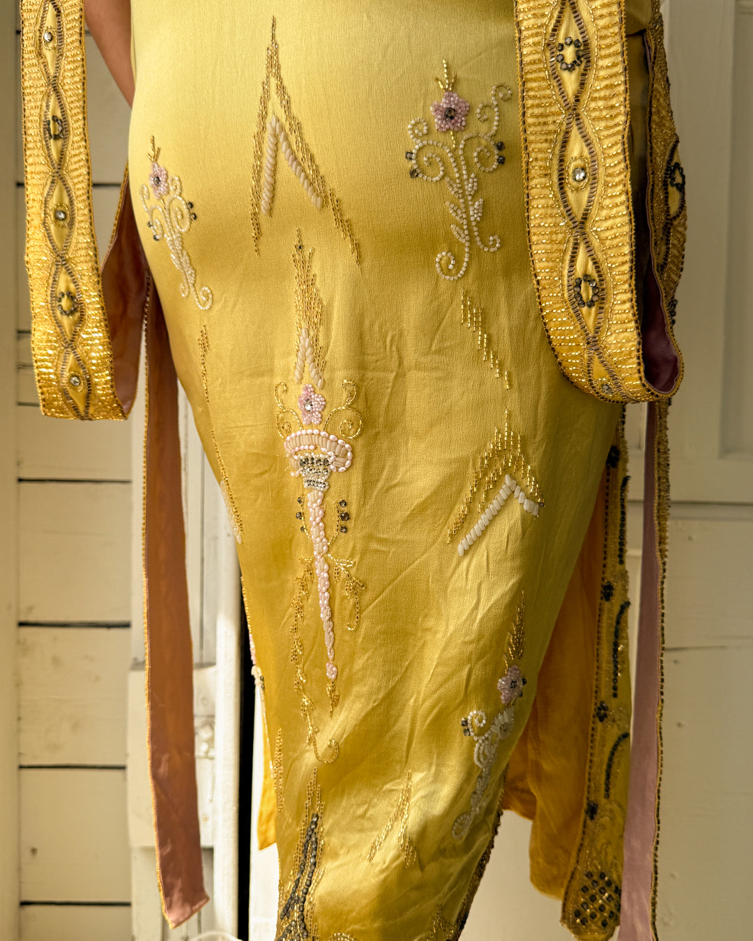 20s Gold Silk Beaded Dress | XS 20s Gold Silk Beaded Dress | XS