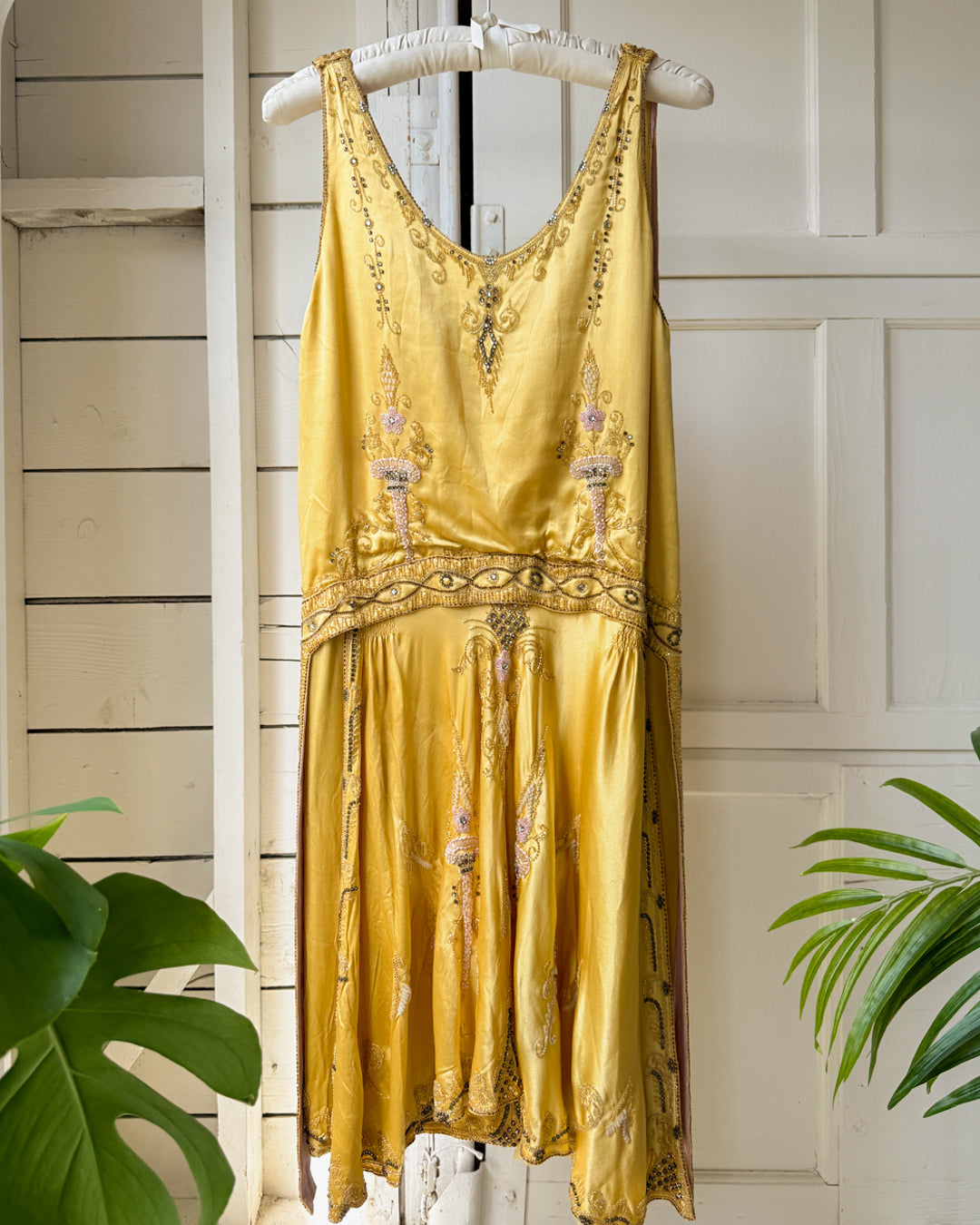 20s Gold Silk Beaded Dress | XS 20s Gold Silk Beaded Dress | XS