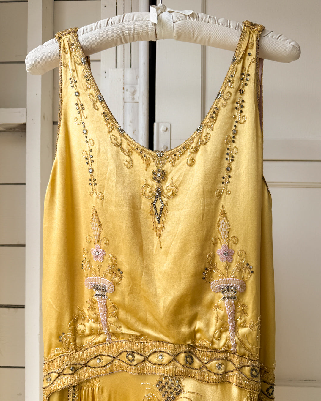 20s Gold Silk Beaded Dress | XS - Lucky Vintage 20s Gold Silk Beaded Dress | XS - Lucky Vintage