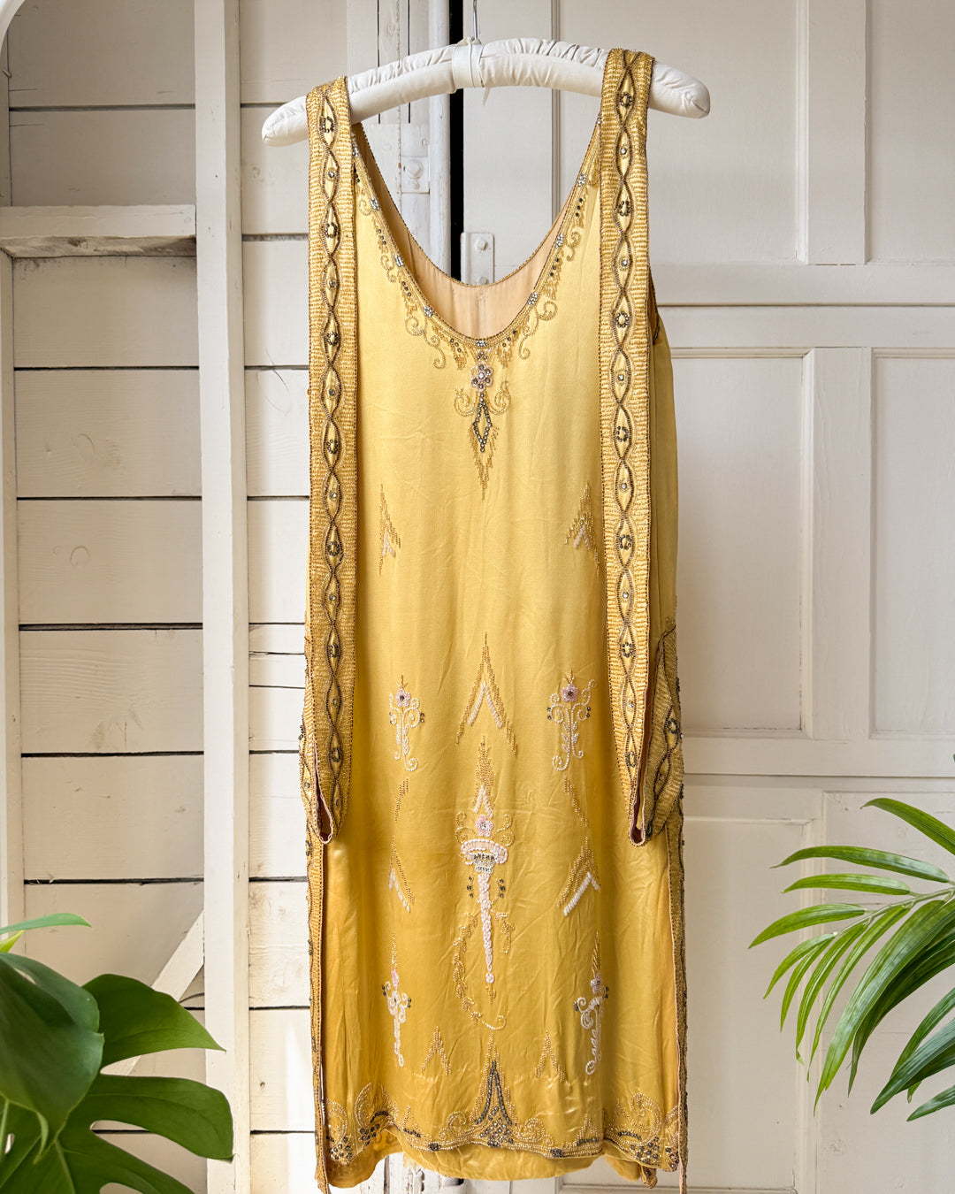 20s Gold Silk Beaded Dress | XS 20s Gold Silk Beaded Dress | XS
