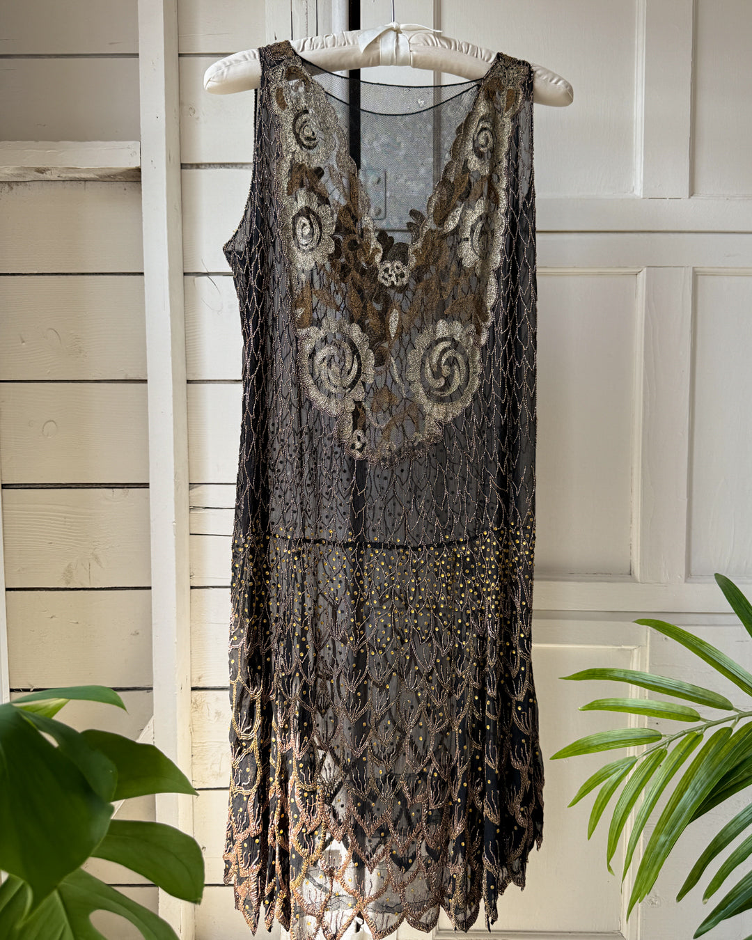 20s Beaded Silk Dress | M