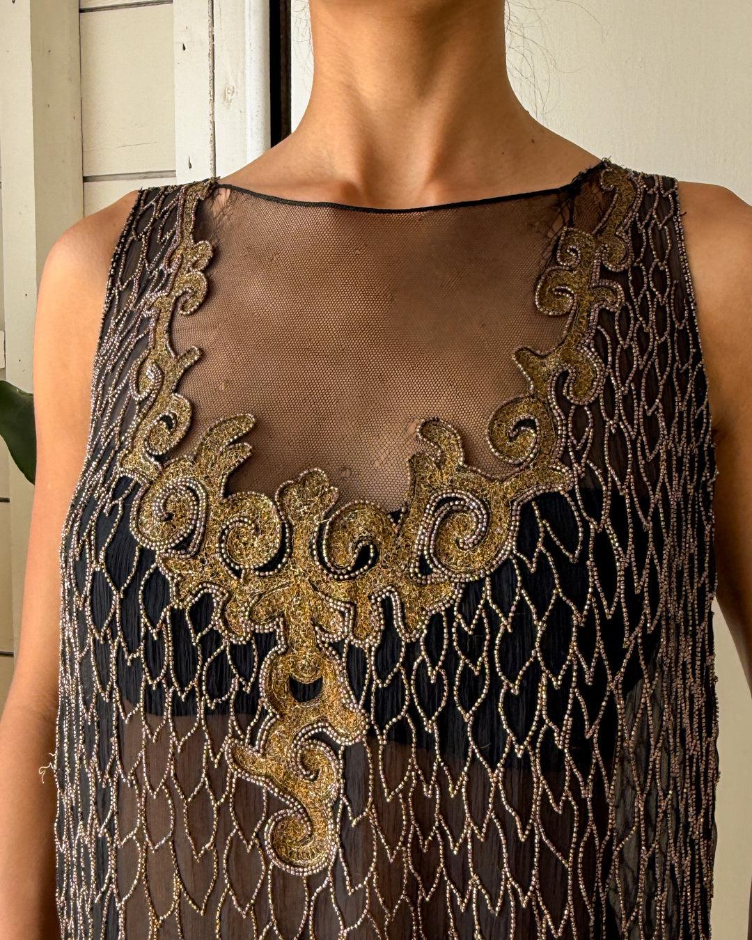 20s Beaded Silk Dress | M