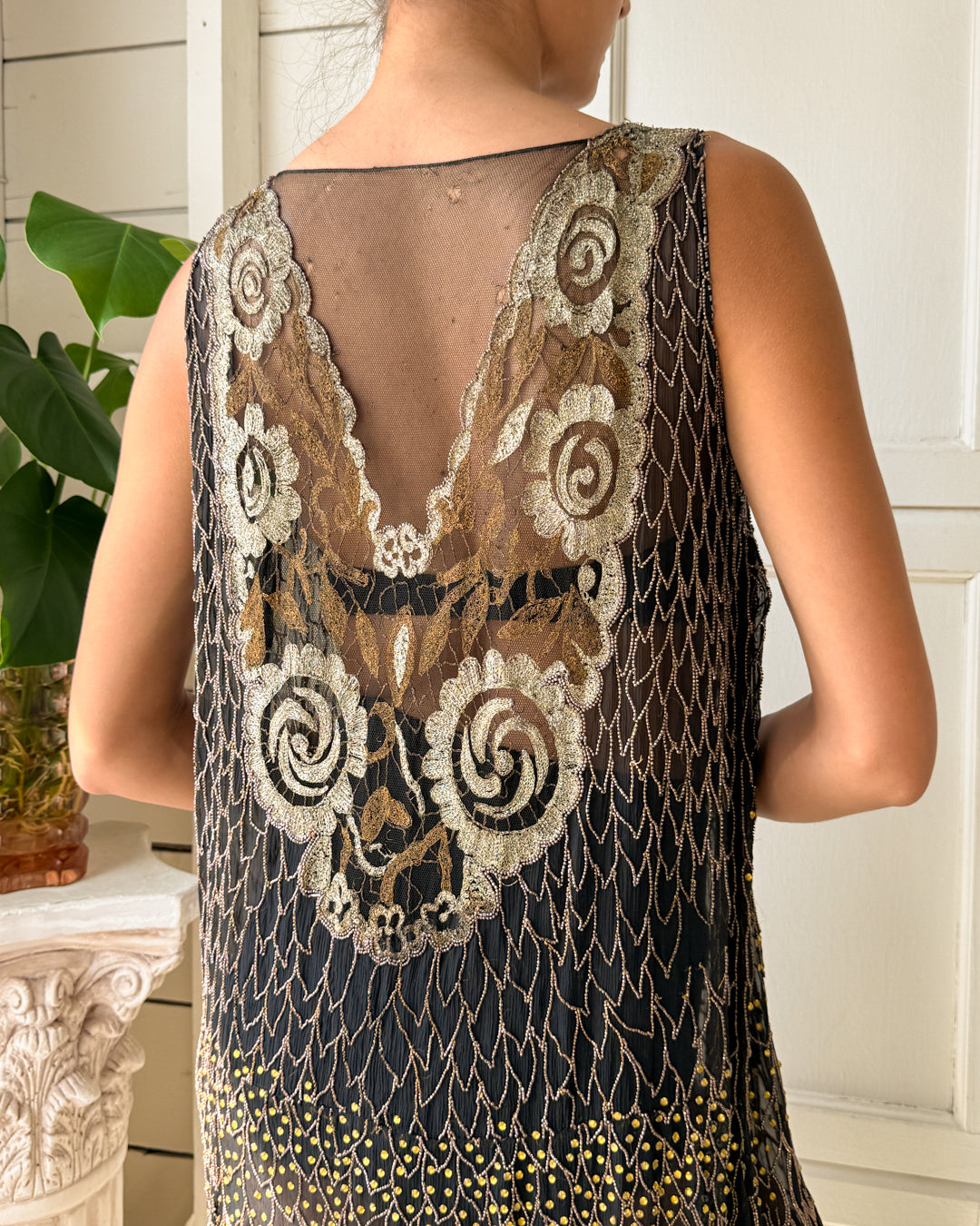 20s Beaded Silk Dress | M