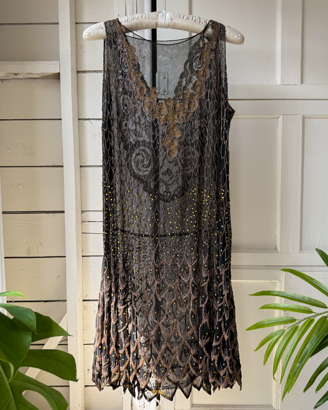 20s Beaded Silk Dress | M