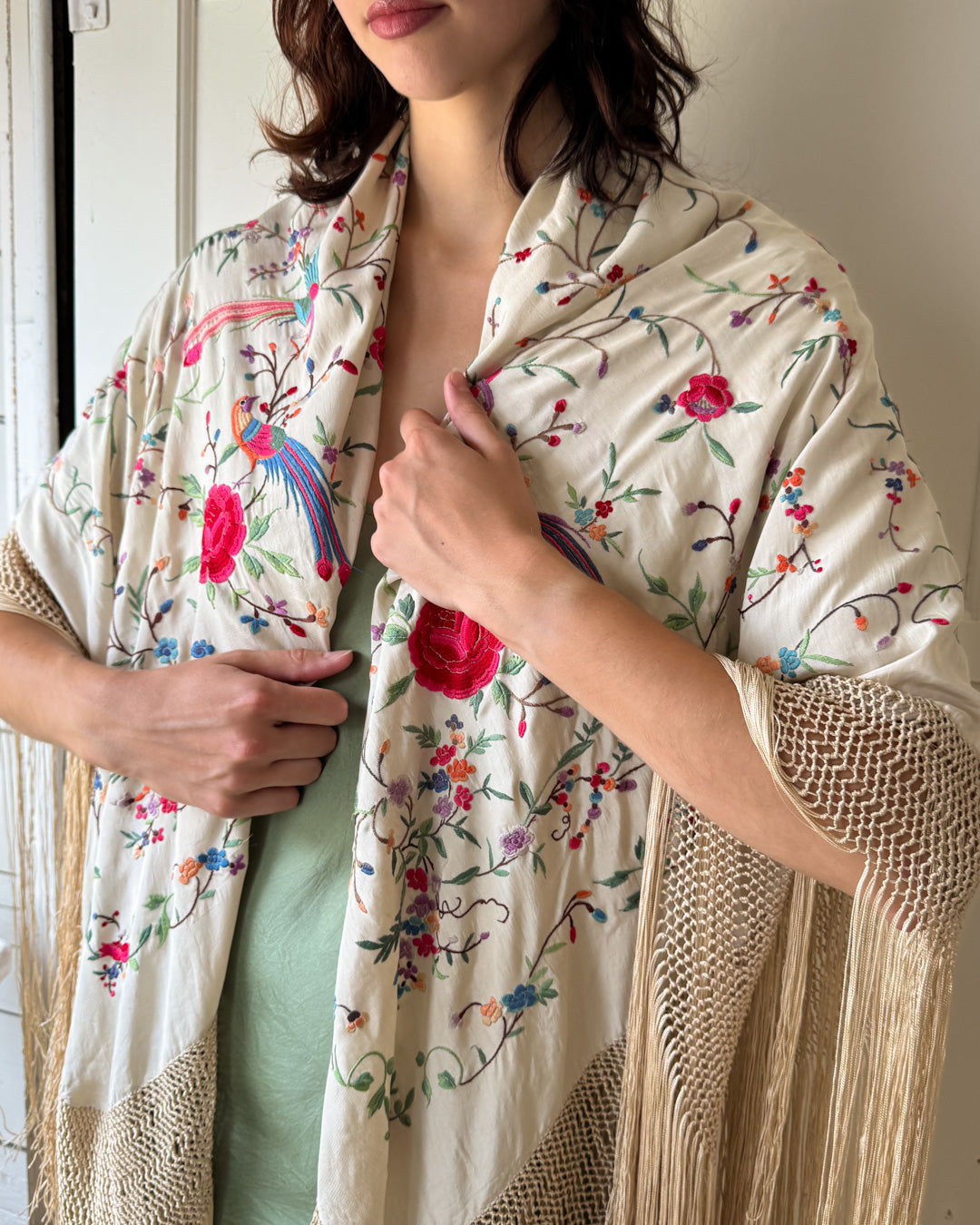 20s Bird of Paradise Silk Shawl