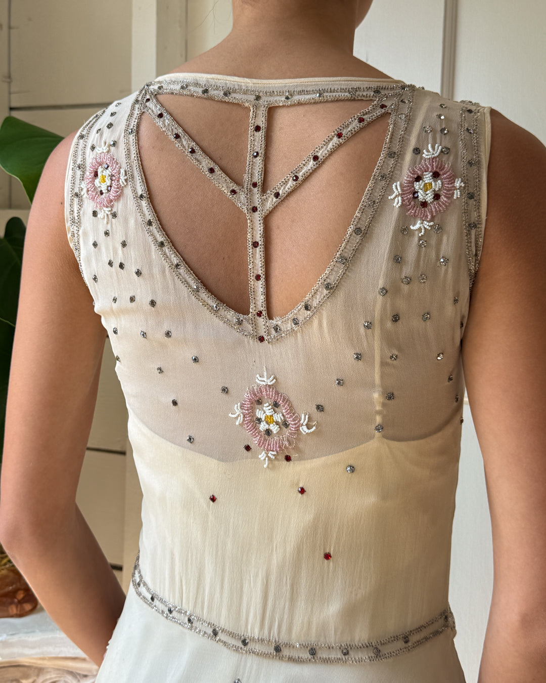 20s Crystal Studded Silk Cutout Dress | XS