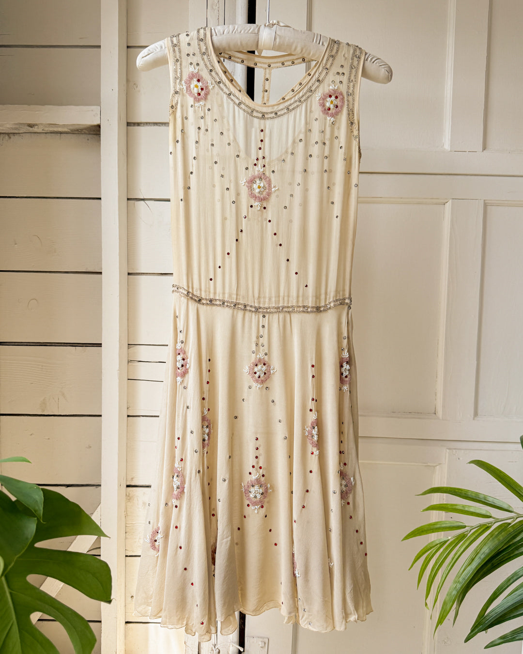 20s Crystal Studded Silk Cutout Dress | XS