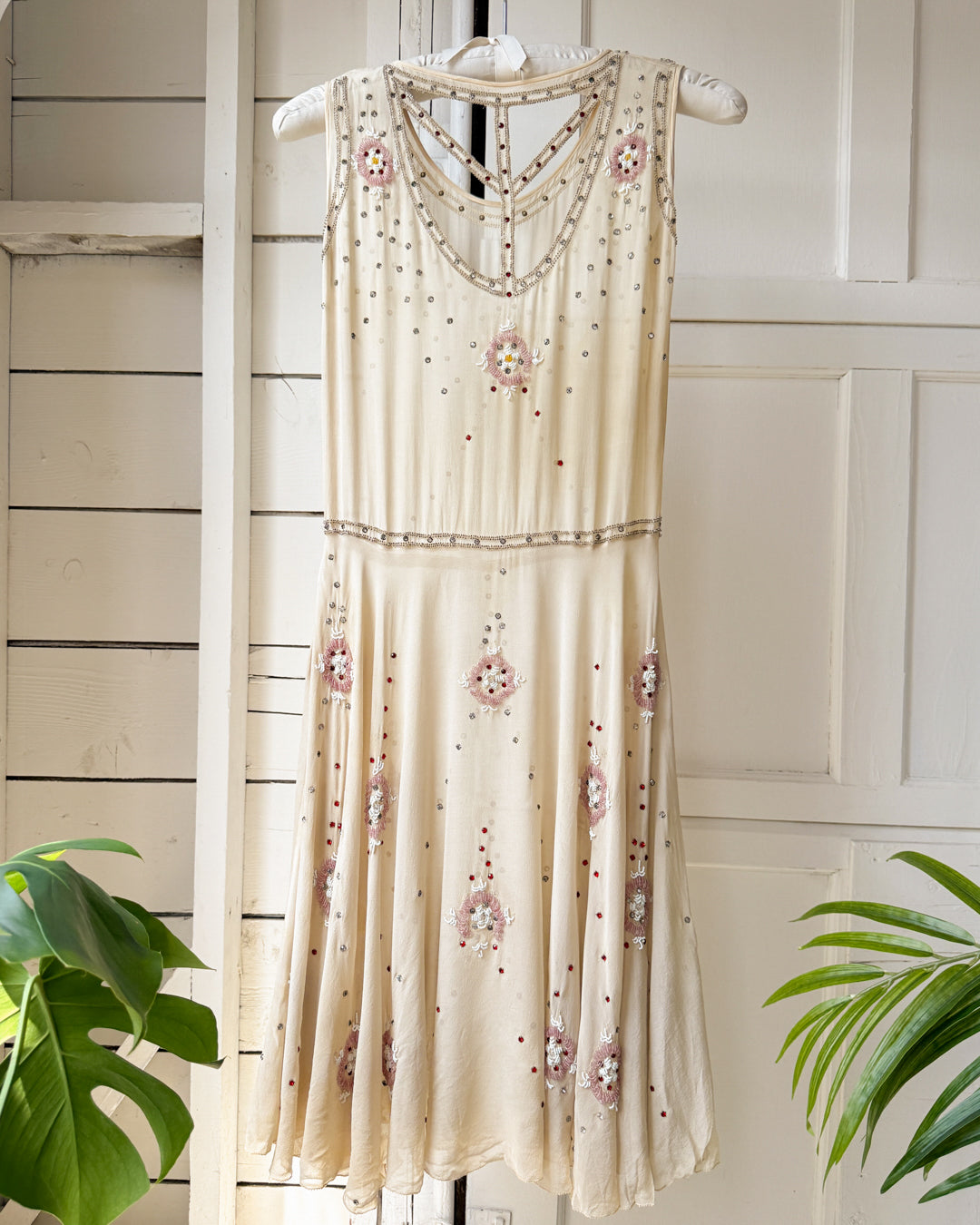 20s Crystal Studded Silk Cutout Dress | XS