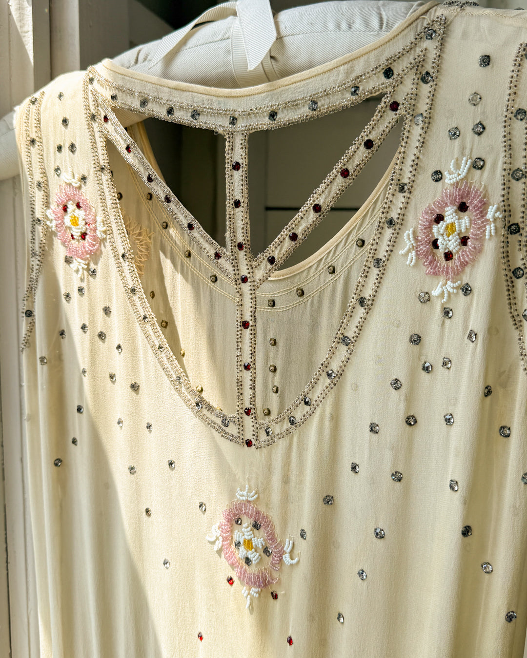 20s Crystal Studded Silk Cutout Dress | XS