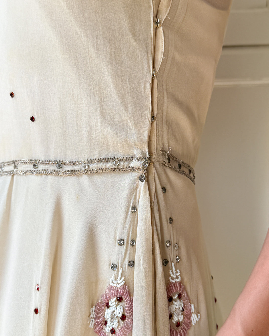 20s Crystal Studded Silk Cutout Dress | XS