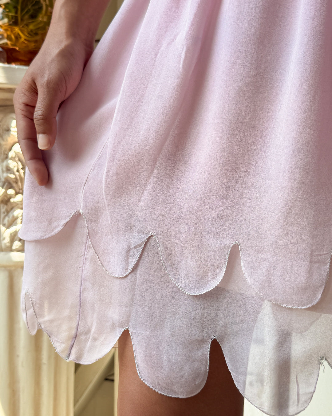 20s Scalloped Silk Dress | XS