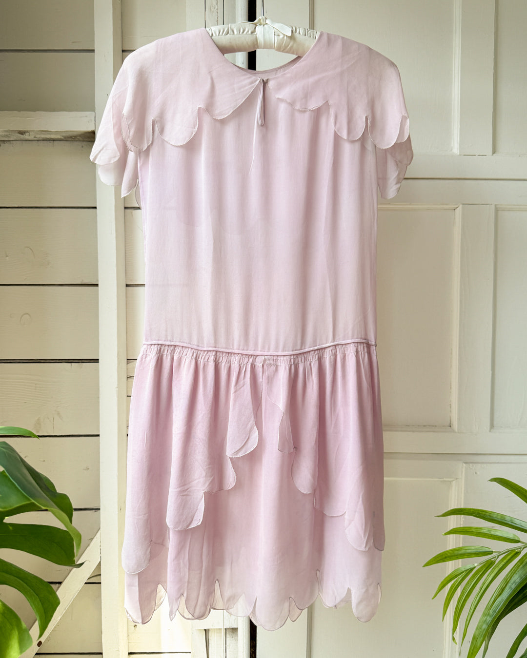 20s Scalloped Silk Dress | XS