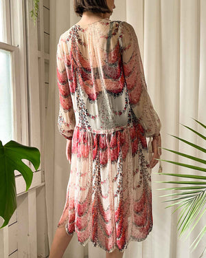 20s Floral Garlands Silk Dress