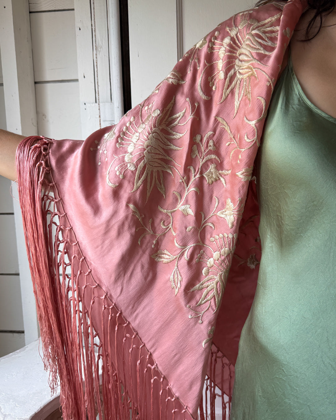 20s Pink Silk Piano Shawl