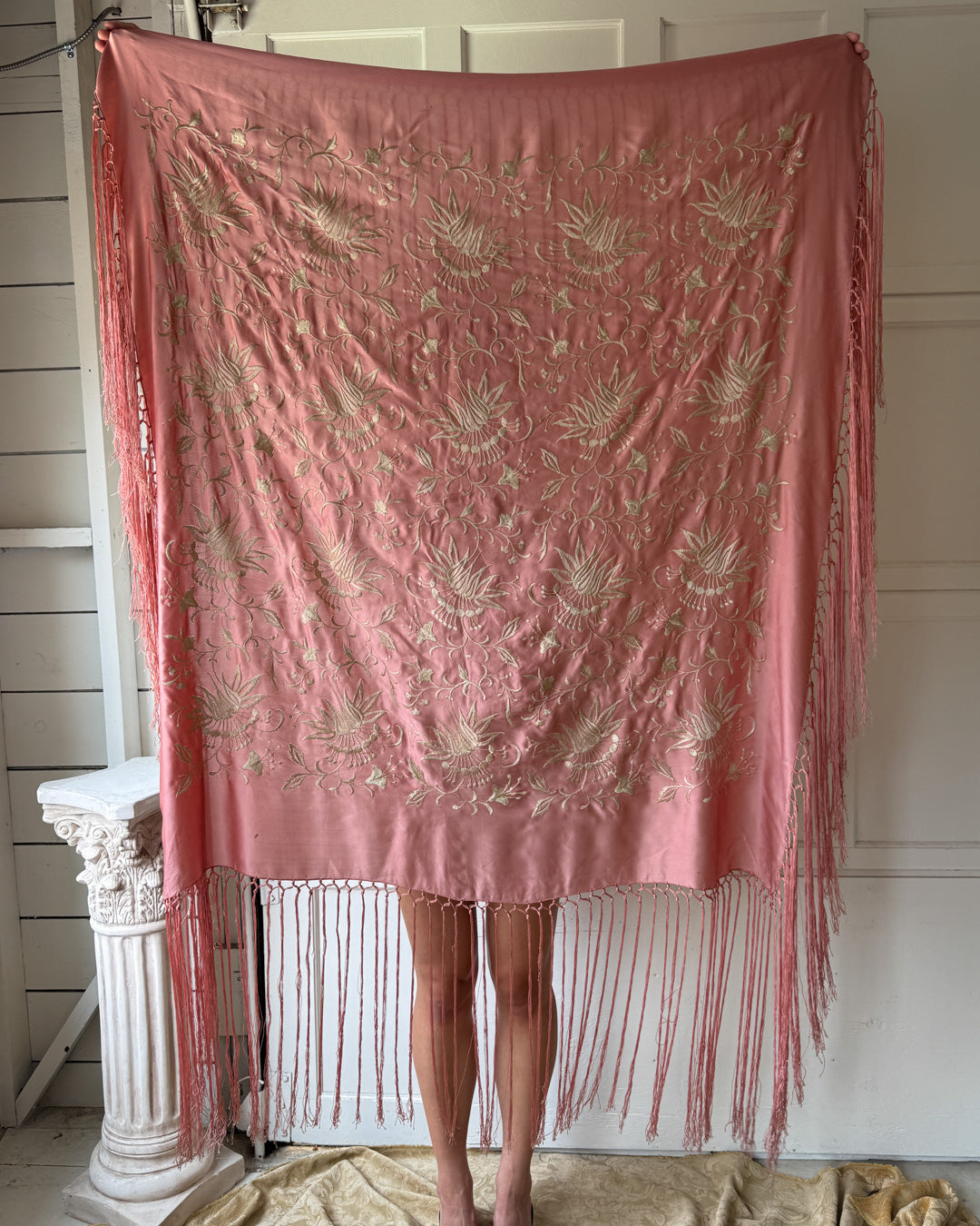 20s Pink Silk Piano Shawl