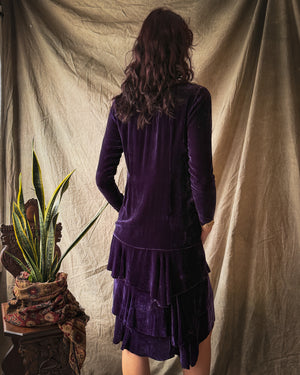 20s Purple Velvet Dress | S