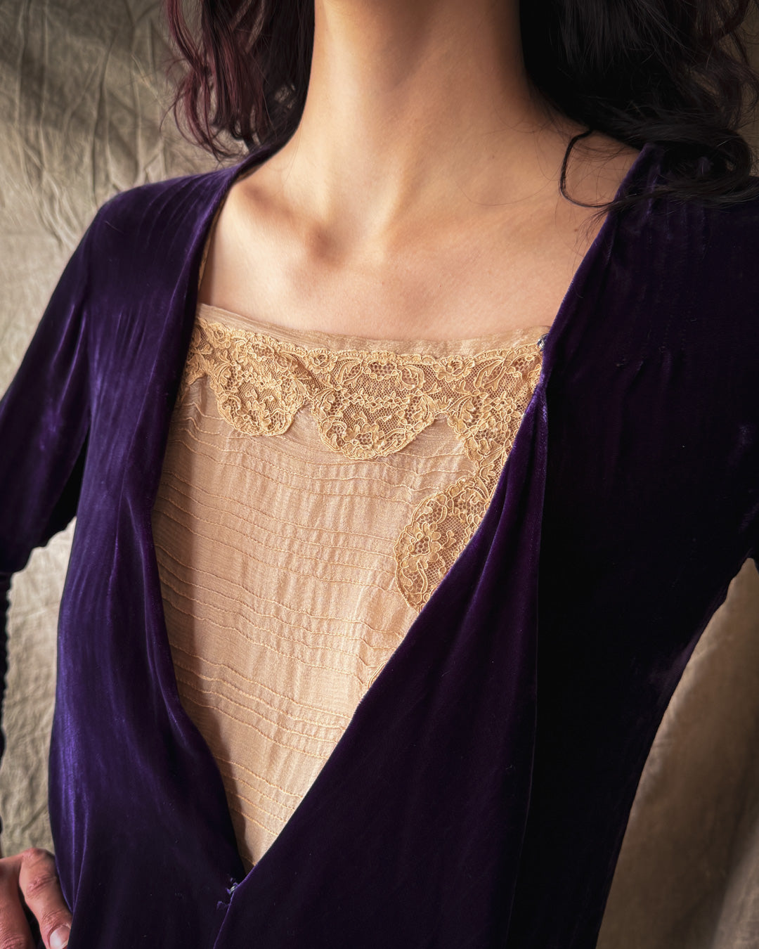 20s Purple Velvet Dress | S