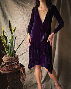 20s Purple Velvet Dress | S