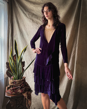 20s Purple Velvet Dress | S