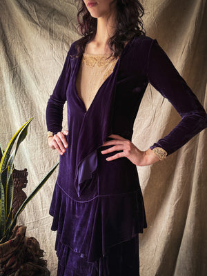20s Purple Velvet Dress | S