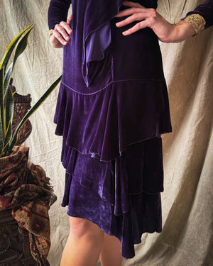 20s Purple Velvet Dress | S