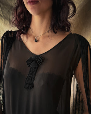 20s Sheer Silk Fringe Dress | S-M