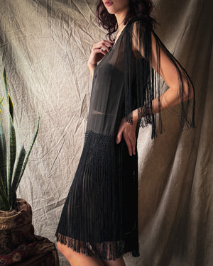 20s Sheer Silk Fringe Dress | S-M