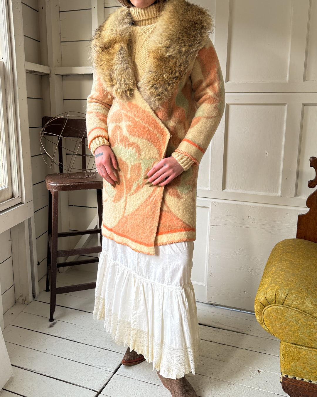 Art Deco Wool Blanket Coat | S-M