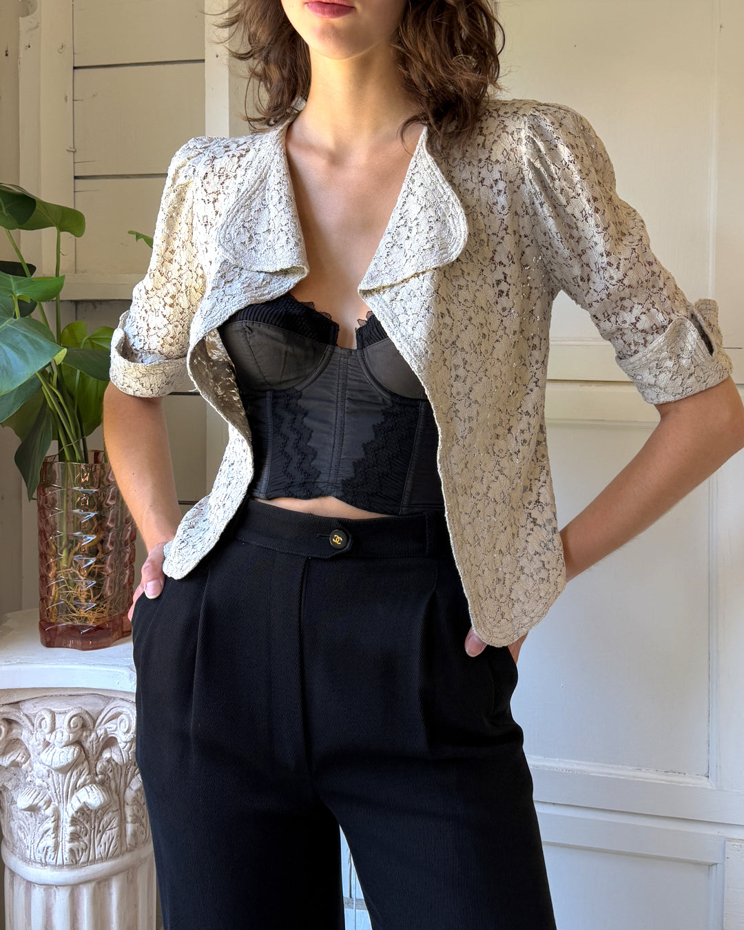 30s Gray Lace Jacket | S