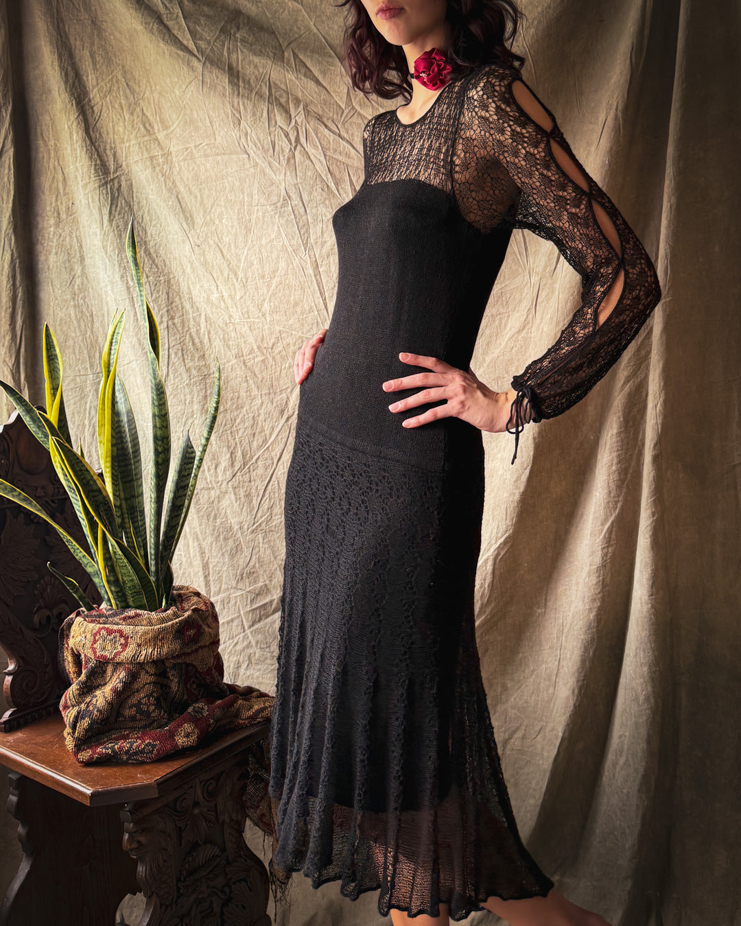 00s Crochet Knit Dress | S-M