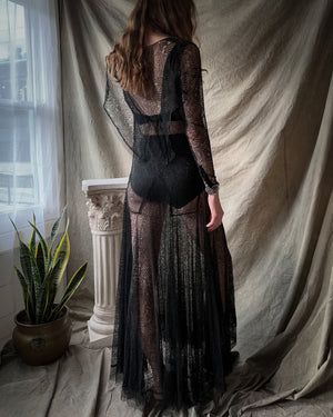 30s Sheer Botanical Lace Gown | S