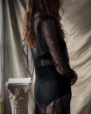 30s Sheer Botanical Lace Gown | S