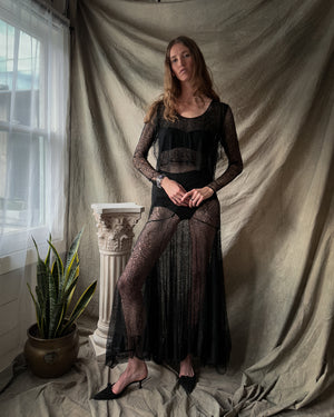 30s Sheer Botanical Lace Gown | S